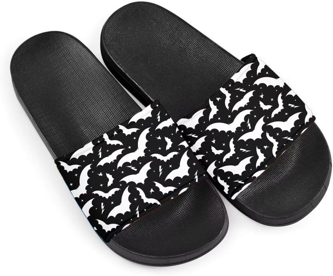 

Сандалии слайдеры Howilath Halloween с рисунком летучих мышей для женщин и мужчин, повседневные летние пляжные тапочки с открытым носком, не скользящие, белый