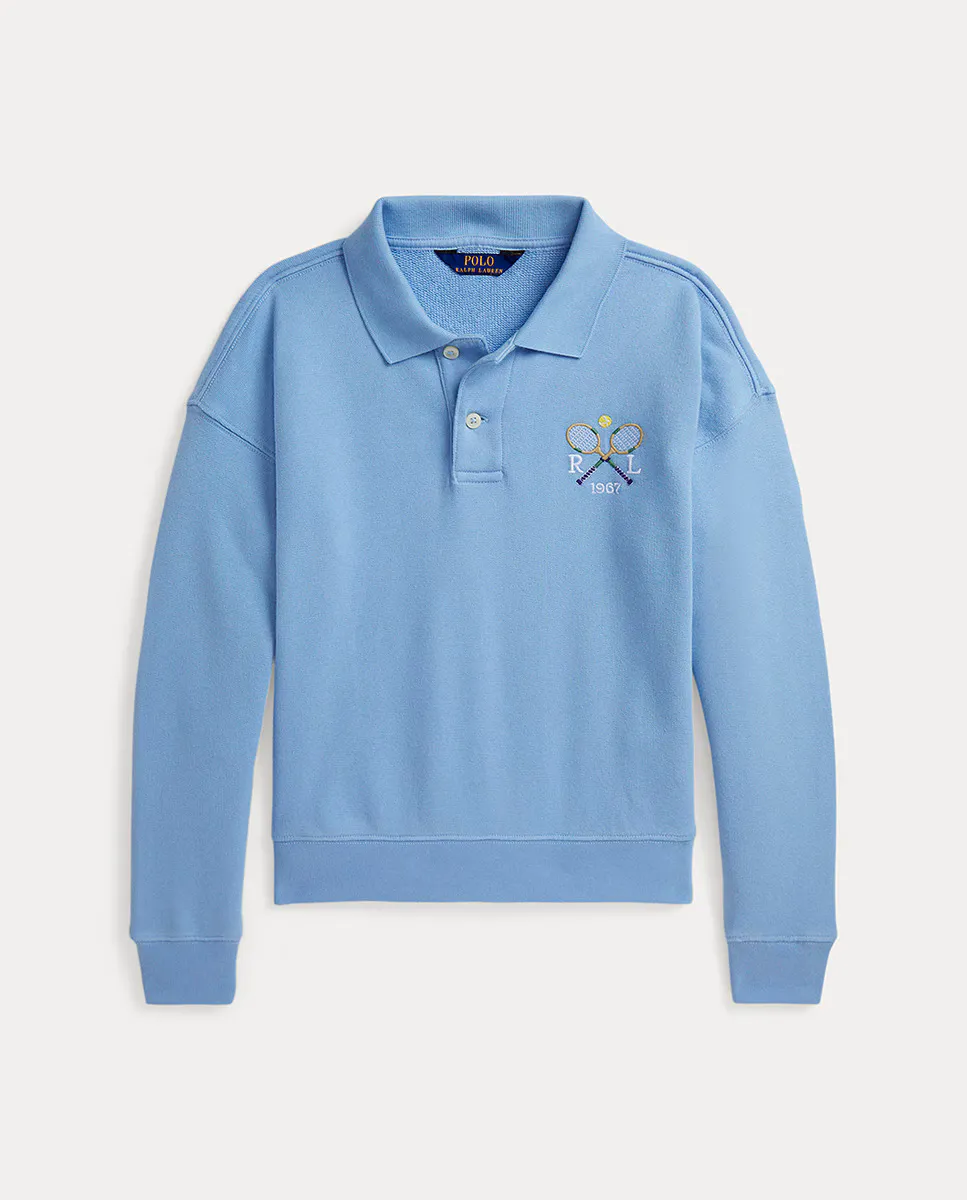 

Детская толстовка в стиле поло из хлопковой смеси Polo Ralph Lauren, светло-голубой