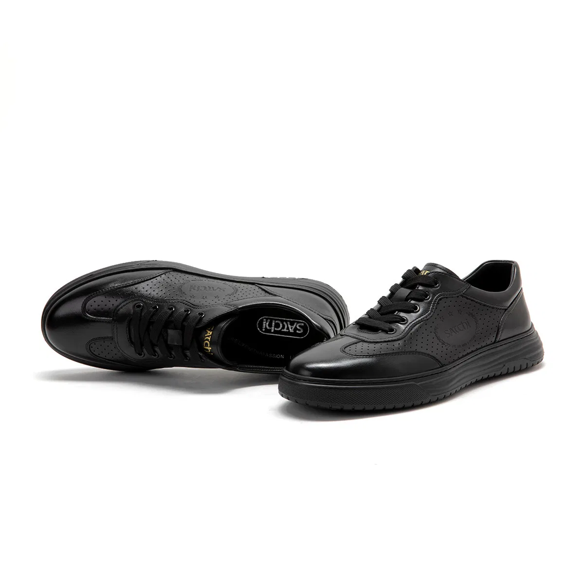 Satchi Top Grain Cow Leather Casual Shoes Men's Black — фото 3