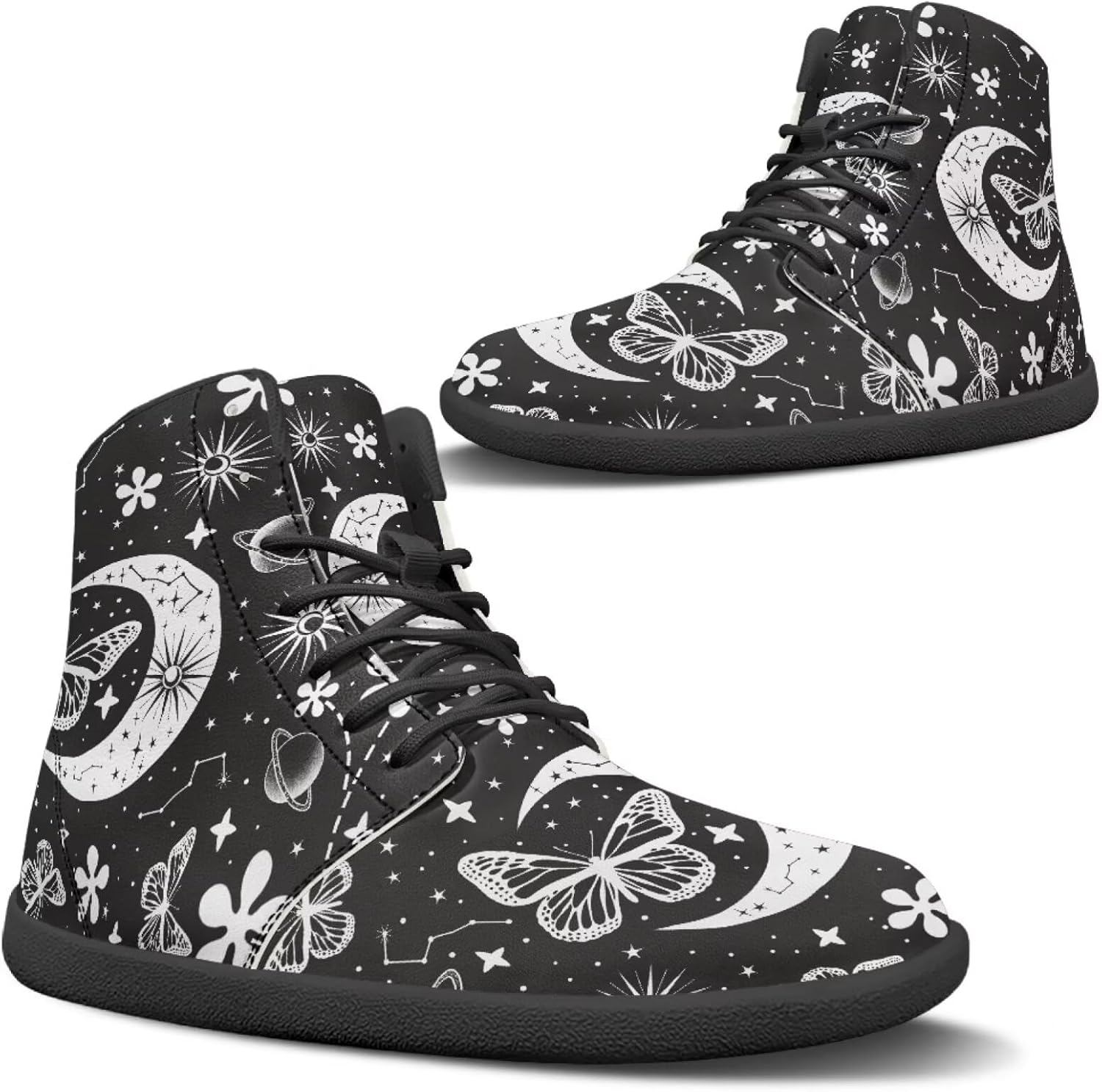 

Женские высокие кеды JoyLamoria Skull Rose из кожи, повседневные шнурованные туфли, модные кроссовки 2025 года для прогулок и тенниса, Moon Butterfly