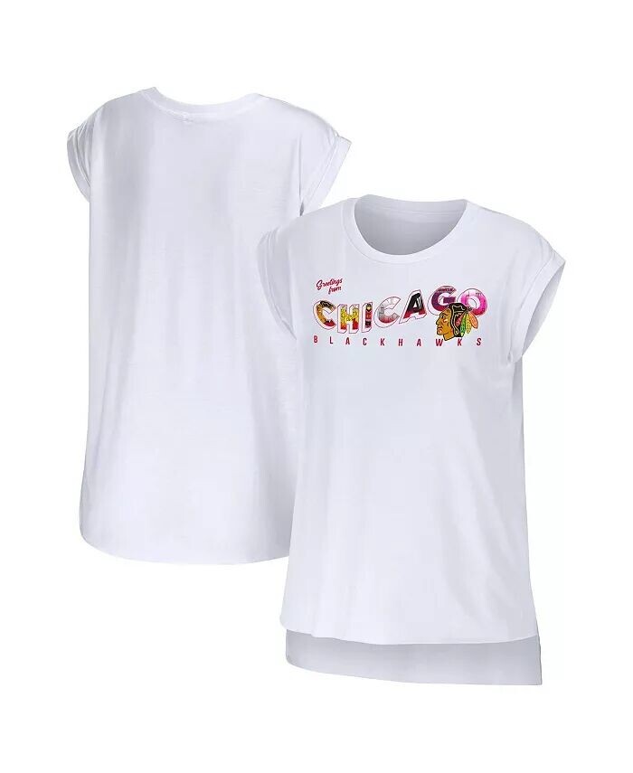 

Женская белая футболка Chicago Blackhawks Greeting From Muscle Wear By Erin Andrews