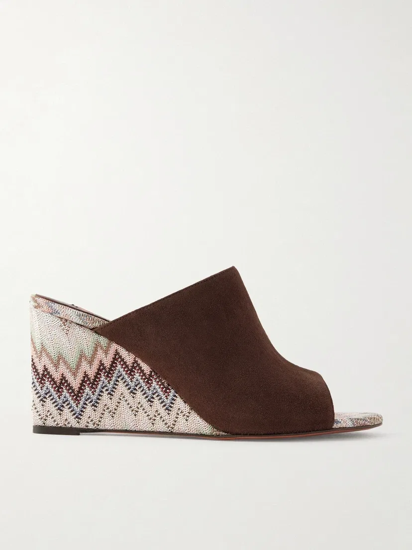 Мюли на танкетке Mabel из замши с плетением в полоску Missoni, черный
