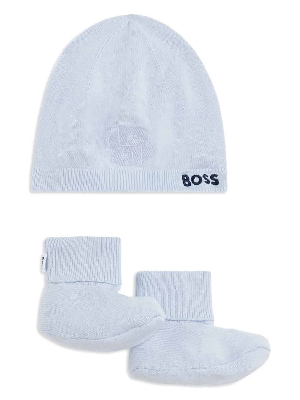 

Комплект из слиперов и шапки бини с вышитым логотипом BOSS Kidswear, синий