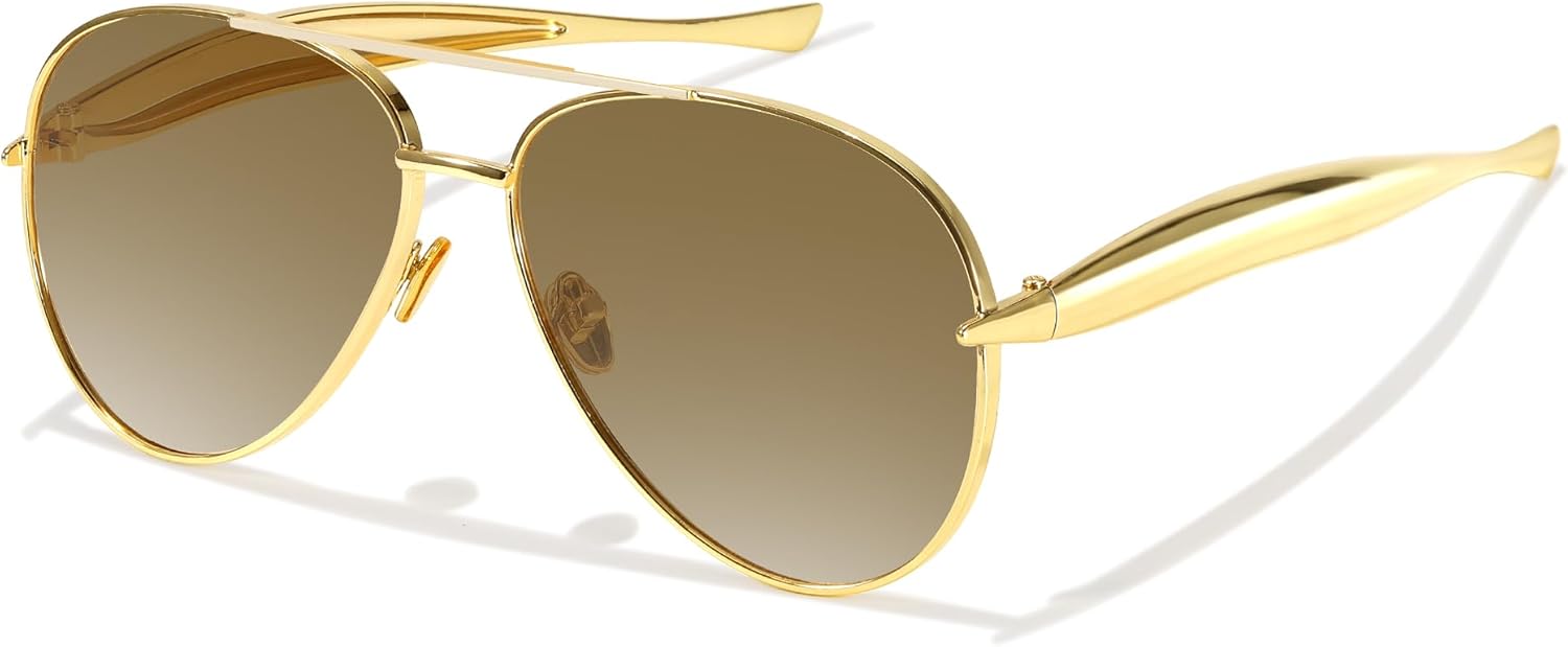 

Стильные солнцезащитные очки-авиаторы большого размера для женщин, модные 2025 года, в металлической оправе, с защитой от УФ-излучения Chicid, B03 Gold Frame/Gradient Brown Lens