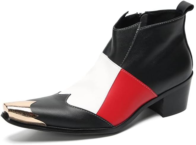 

Мужские ботинки Santimon Chelsea из натуральной кожи с металлическим носком - вечерние повседневные ботинки на молнии с цветными вставками в западном стиле для вечеринок, свадеб, диско и бара, черный