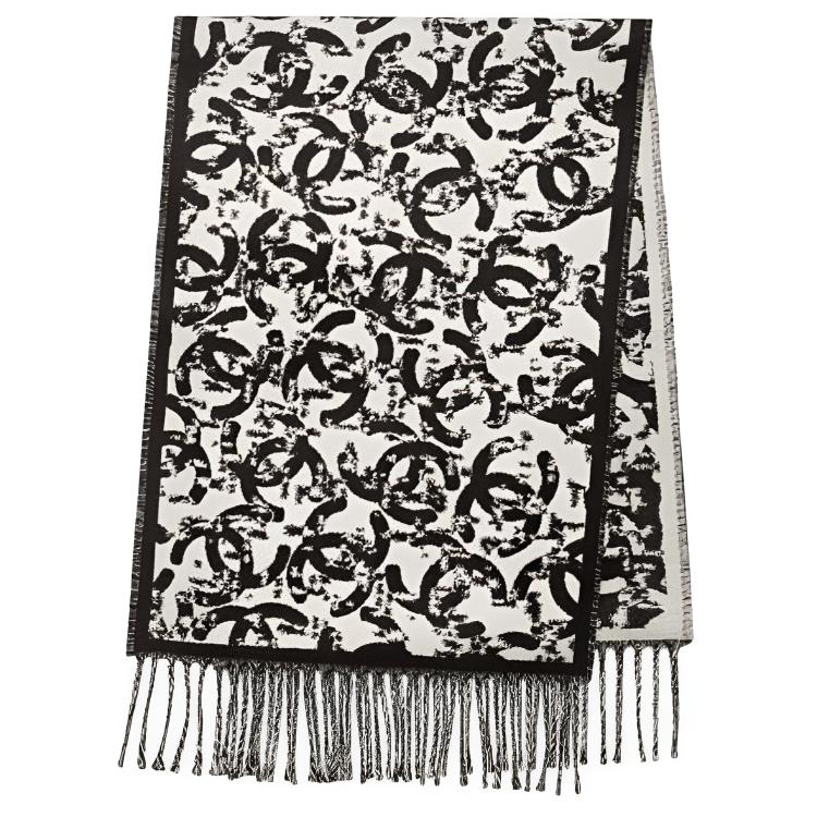 CHANEL Шерстяной кашемировый вязаный шарф Women's Black/White — фото 4