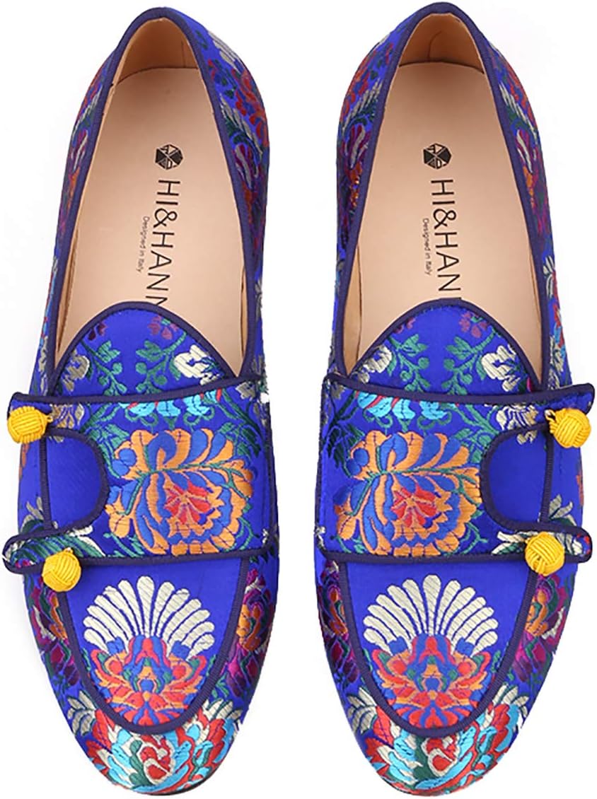

Мужские шелковые туфли HIHANN китайского стиля с цветочным узором, лоферы для мужчин, свадебные и праздничные туфли типа «смокинг» Hi&Hann, синий