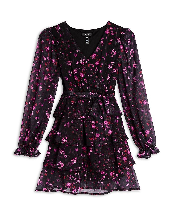 

Платье с запахом и цветочным принтом для девочек AQUA, для больших детей, мультиколор