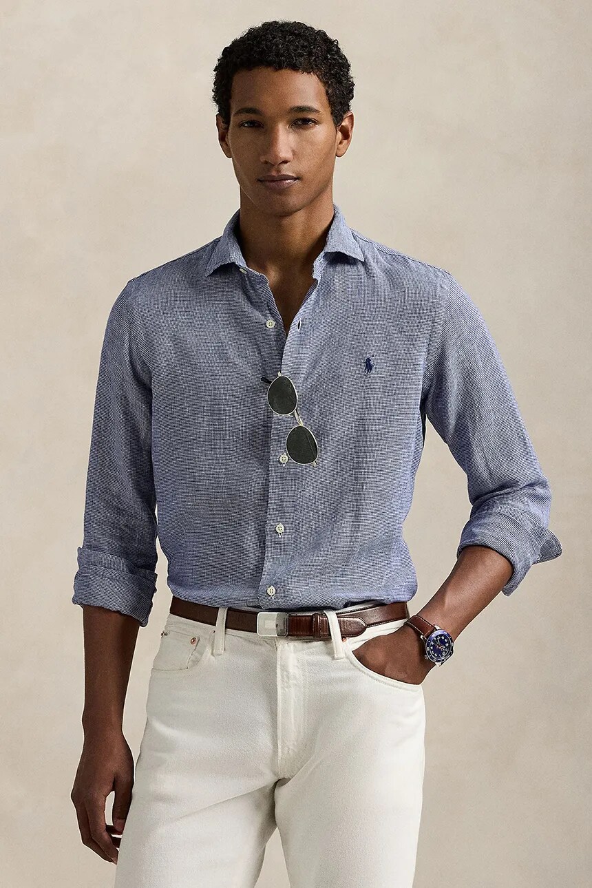 

Льняная рубашка Polo Ralph Lauren, темно-синий