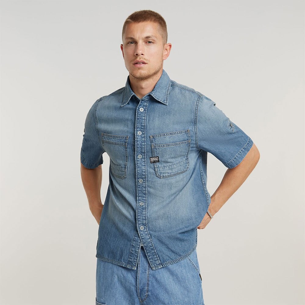 

Рубашка с коротким рукавом G-Star Slanted Double Pocket Regular, синий