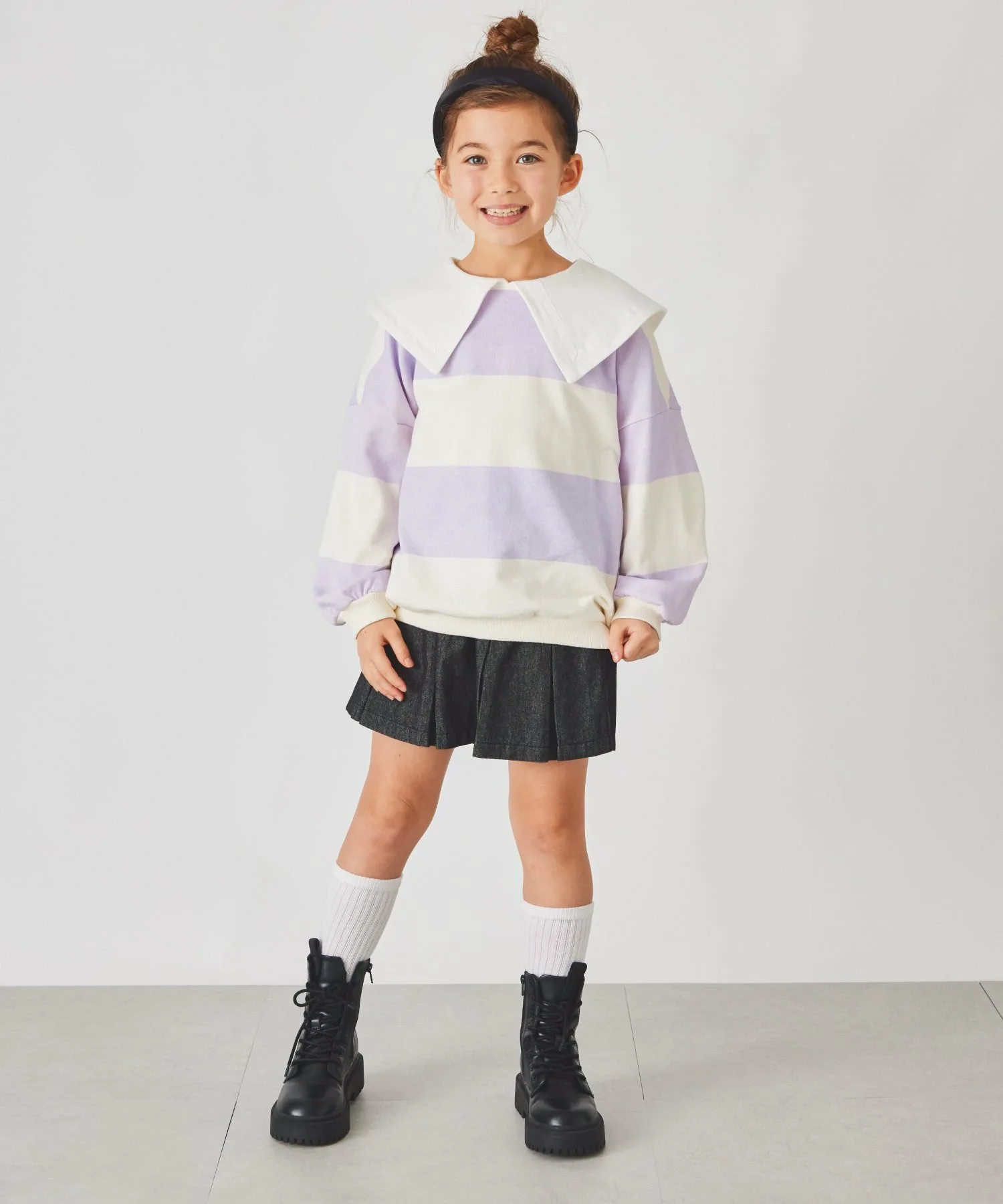 Полосатая блузка с матросским воротником Ever Closet, purple — фото 2