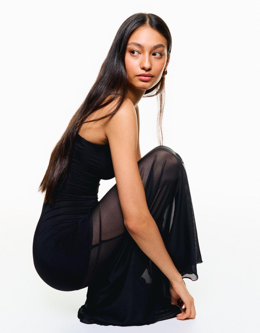 

Платье макси на бретельках Bershka, черный