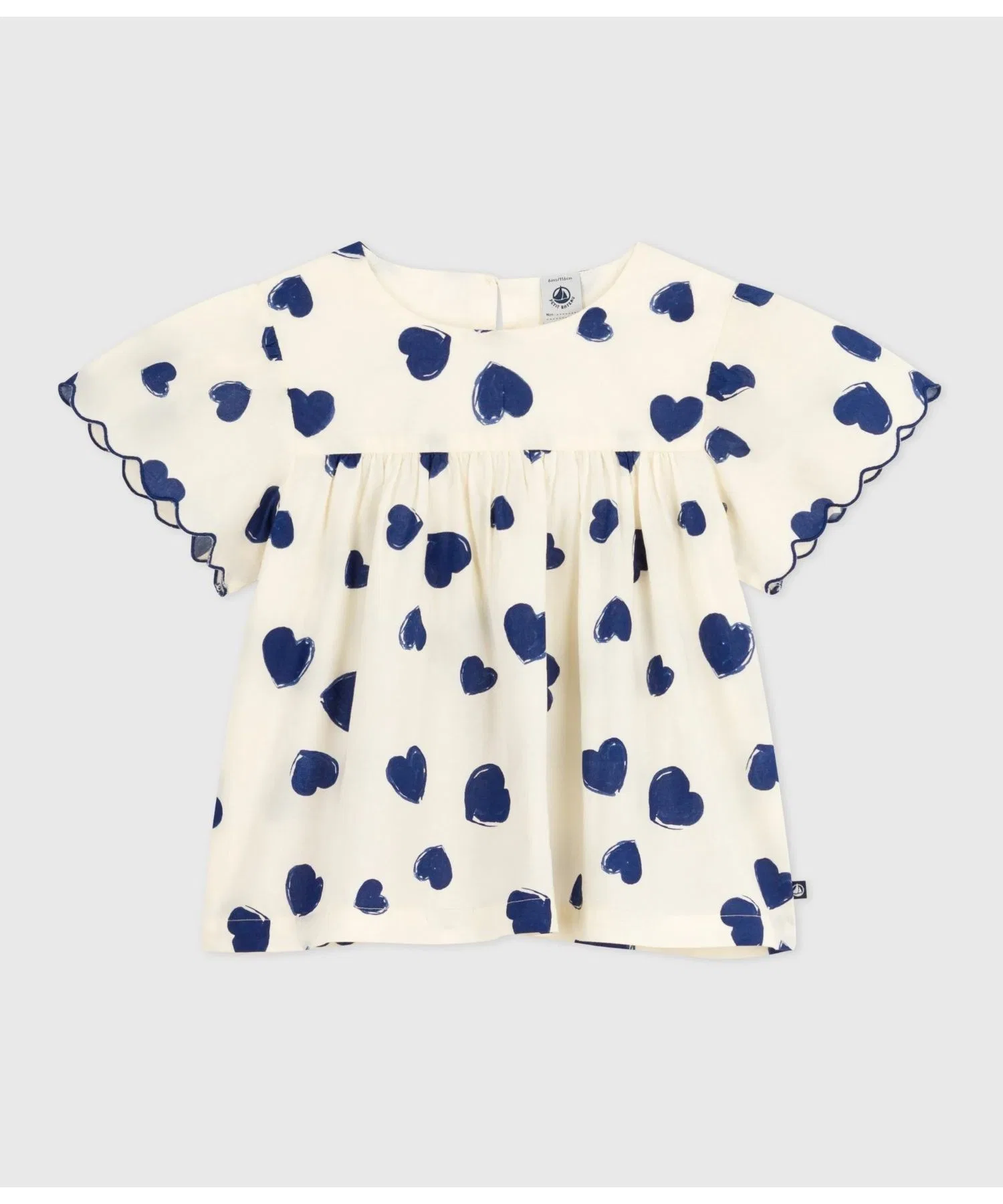 Детская футболка с коротким рукавом PETIT BATEAU в горошек белая с синим