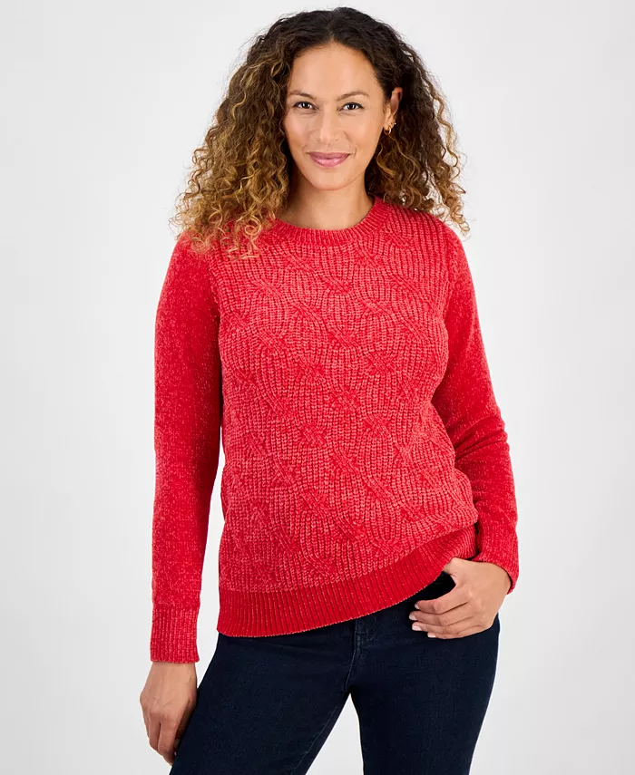 

Маленький свитер с вязкой "косичка" из шенилла Style & Co, красный