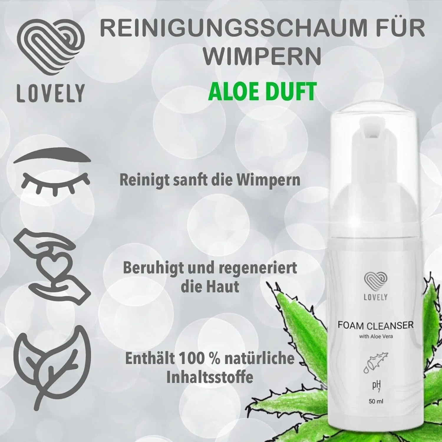 Шампунь для наращенных ресниц с ароматом алоэ вера LOVELY, 50 мл P-Beauty Cosmetic Accessories, Aloe Vera. — фото 2