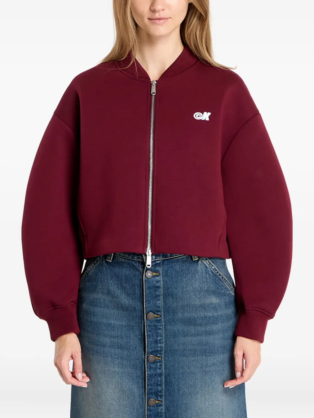 Бомбер с объемными рукавами и логотипом Calvin Klein, красный — фото 3