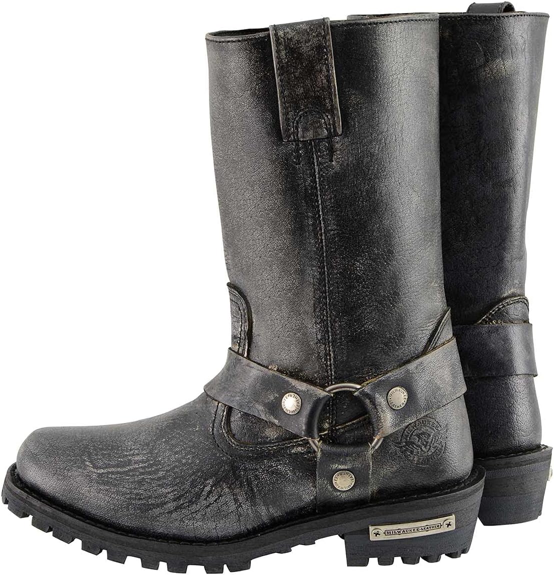 Мужские мотоциклетные ботинки Milwaukee Leather, потертая коричневая кожа, широкая колодка, квадратный носок 11 дюймов MBM9005W, серый — фото 2