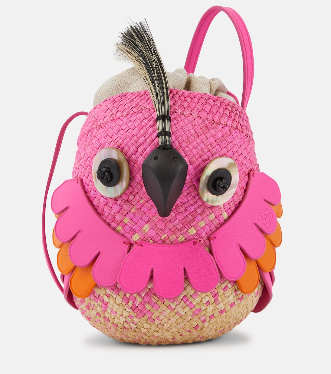 

Мини-сумка кроссбоди из рафии Bird Loewe, Natural/Fuchsia