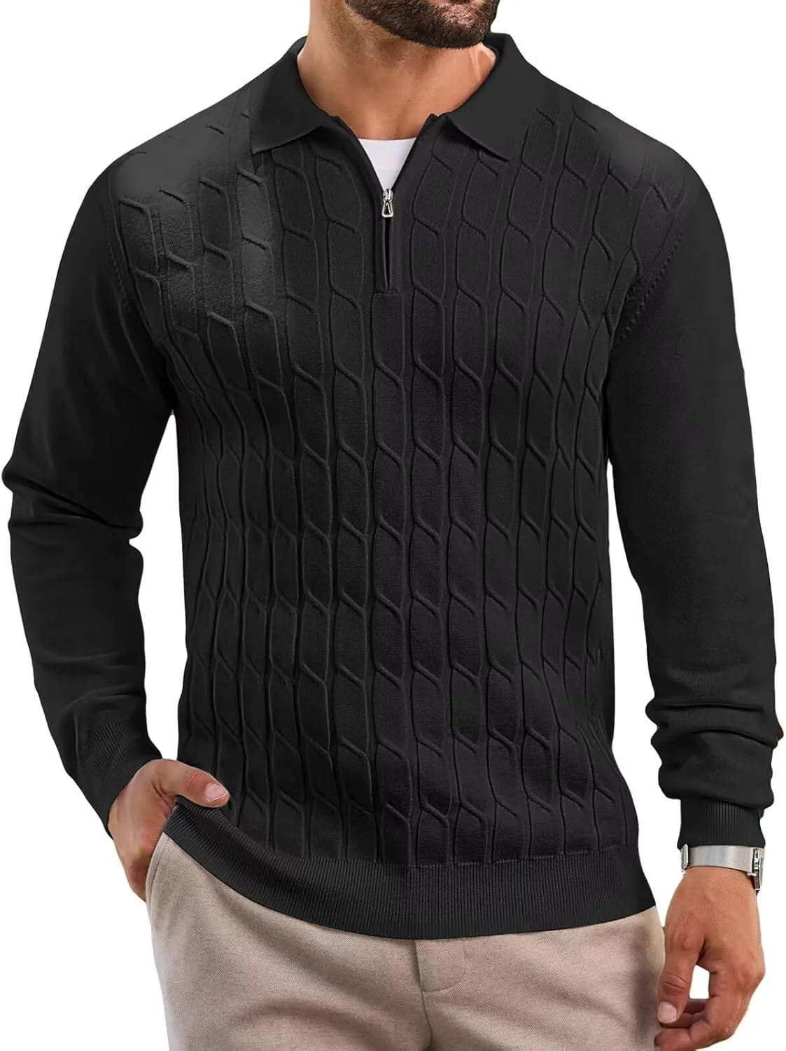 

Мужской поло свитер с четвертью молнией, длинный рукав, легкий Epoleatries