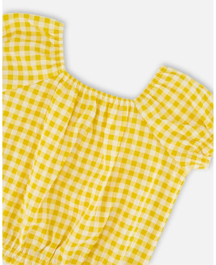 Крестьянская блузка для девочек-малышек Deux par Deux, желтый gingham — фото 4