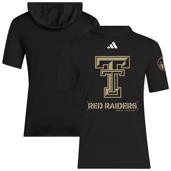 

Мужская черная футболка texas tech red raiders 2025 military appreciation aeroready с капюшоном Adidas