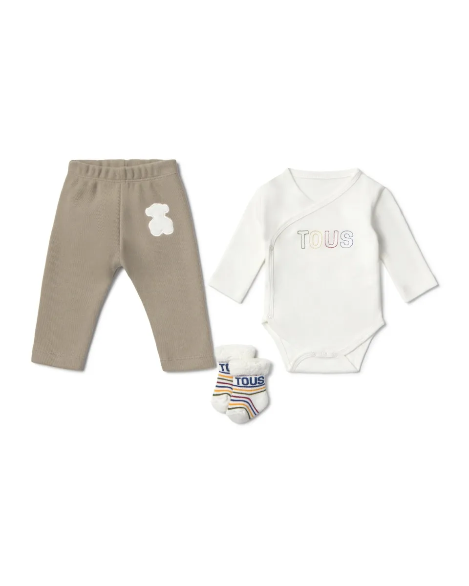 

Набор для новорожденного из вязаного хлопка с носочками и принтом Tous, светло-бежевый