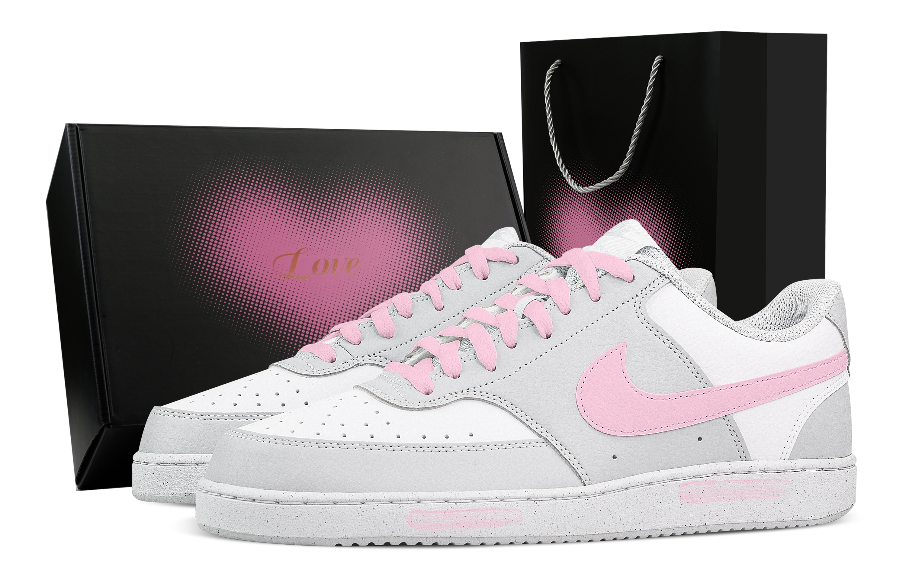 

Nike Кроссовки Court Vision Sweet Cherry Love Song Heart Box с низким верхом, устойчивые к истиранию, для скейтбординга, мужские, белые, розовые