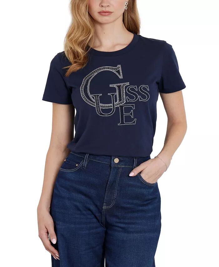 

Женская футболка с коротким рукавом и логотипом с заклепками GUESS, синий