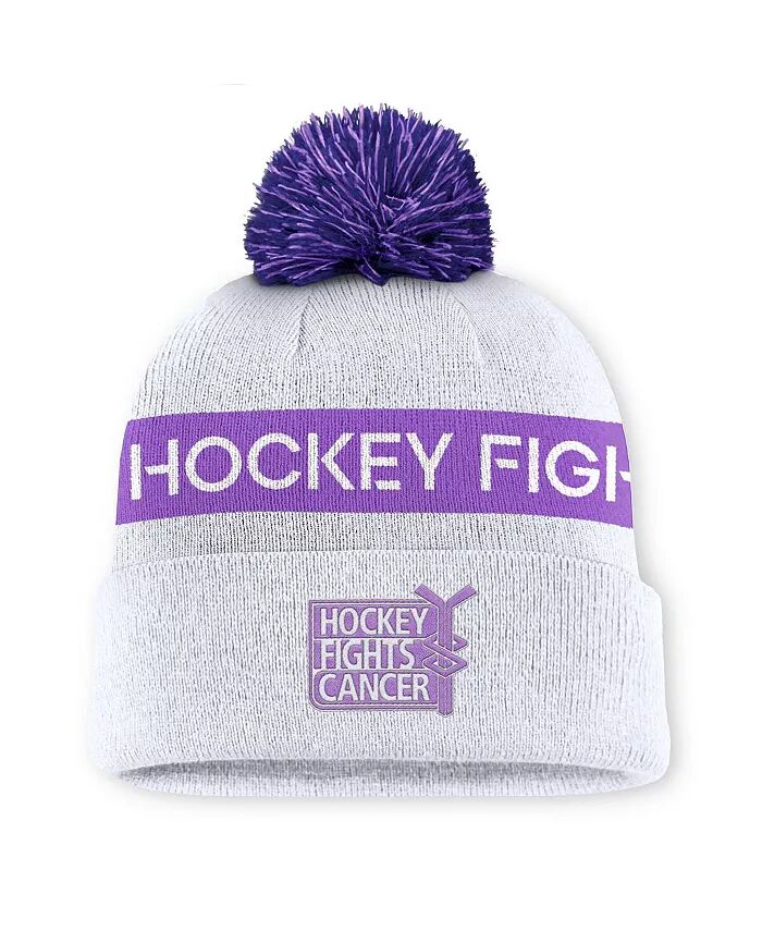 

Мужская белая вязаная шапка с манжетами и помпоном NHL-Logo Hockey Fights Cancer Fanatics