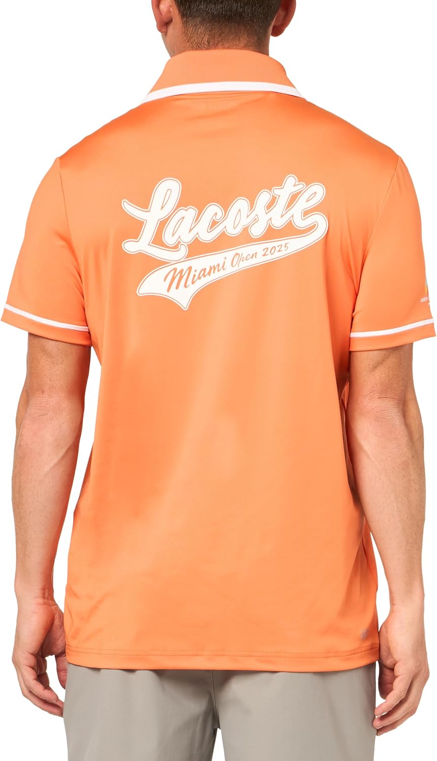 Мужская спортивная теннисная рубашка-поло Lacoste Regular Fit Miami Open Color Block, Carrot — фото 2