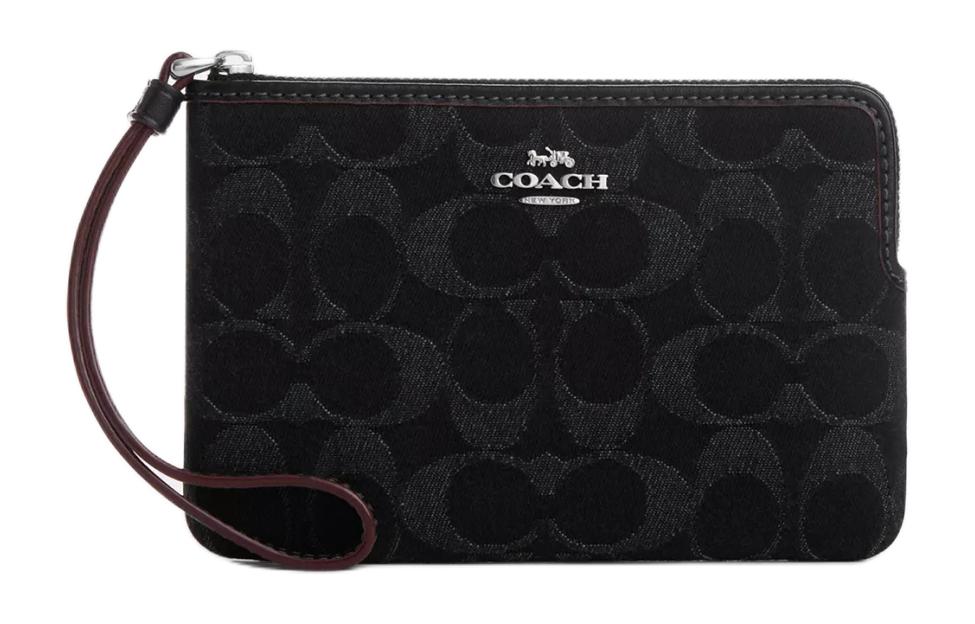 

Угловая молния Кожаный клатч мини женский серебристо-черный COACH