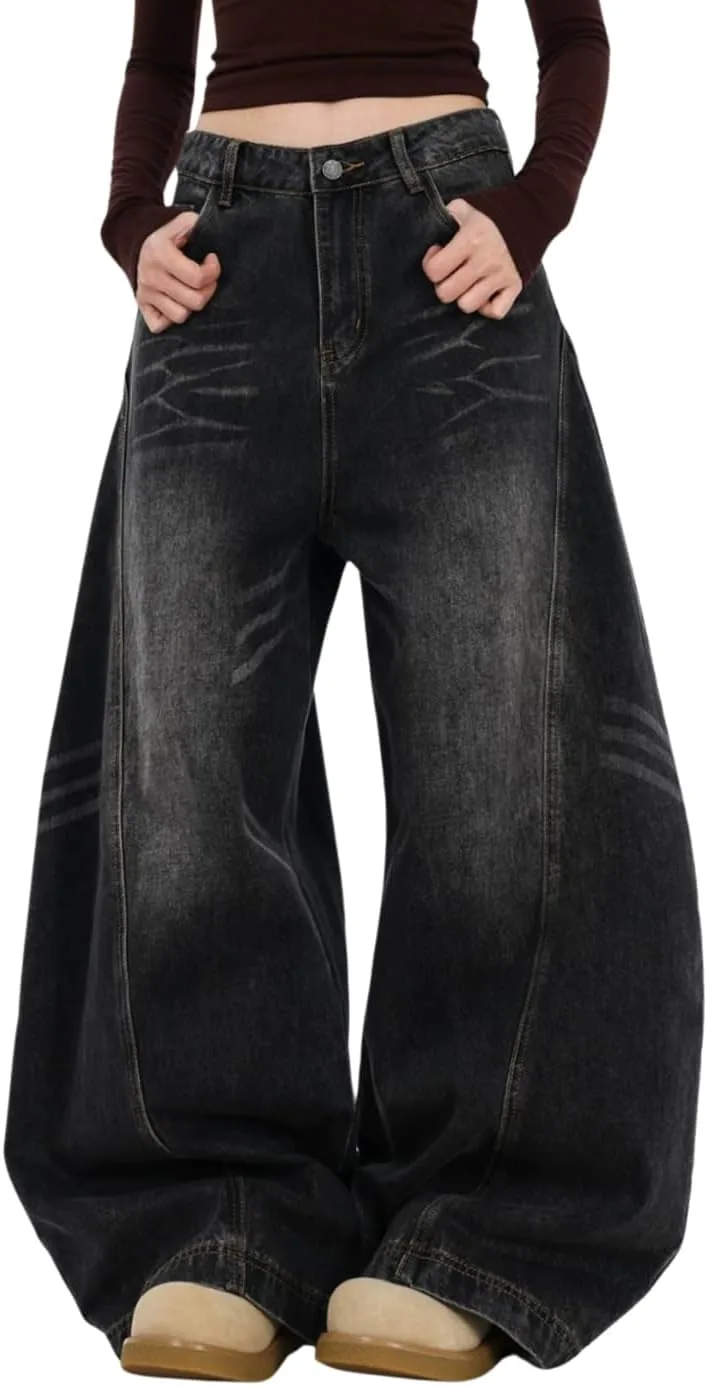 

Багги джинсы для женщин и мужчин, широкие бочкообразные, с высокой талией Hugboom