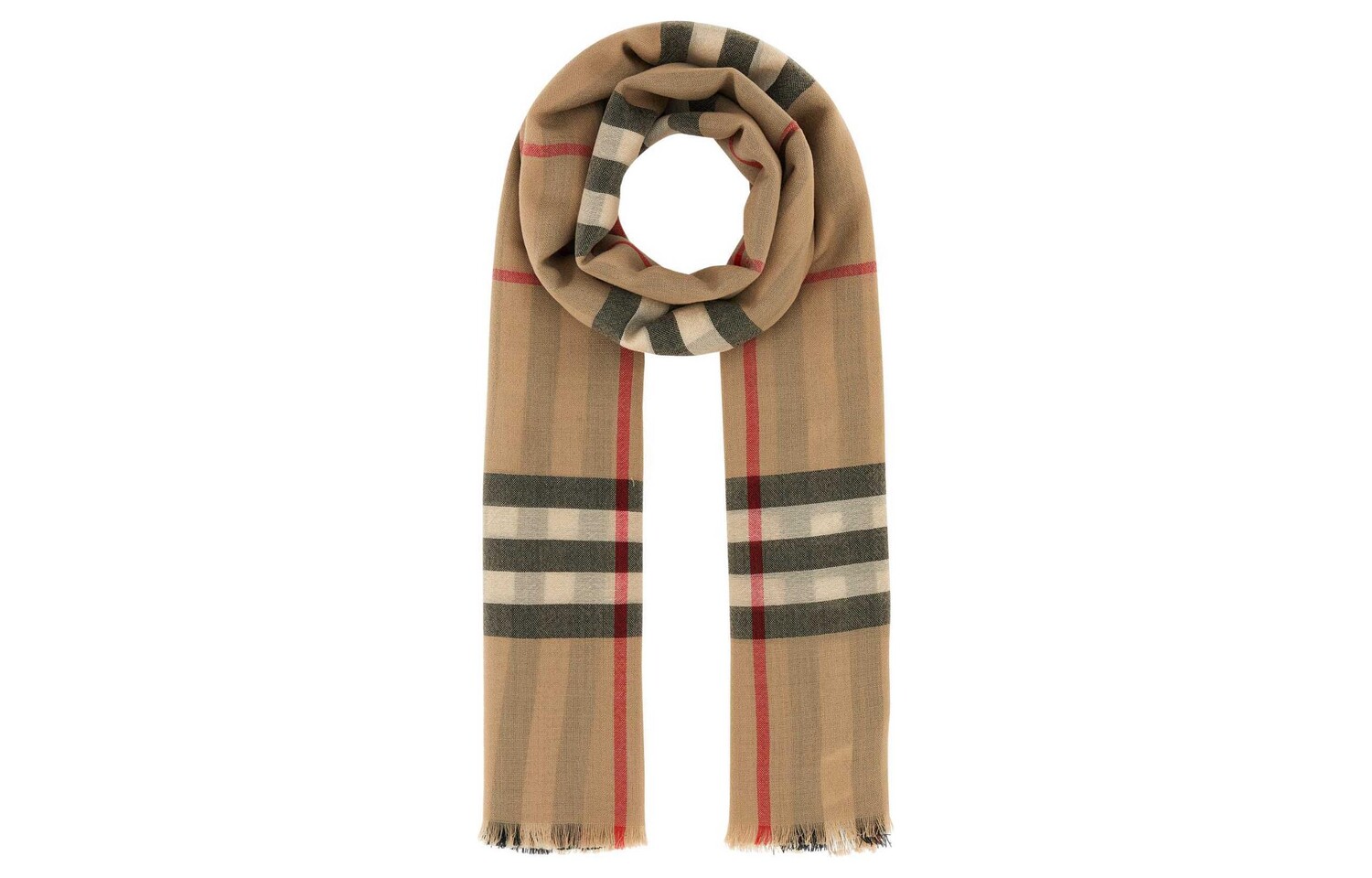 

Шарф женский Burberry Checked Frayed-Edge, бежевый