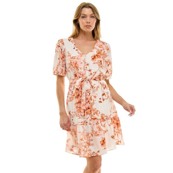 

Женское платье с пышными рукавами и пуговицами Luxology, цвет ivory rust coral