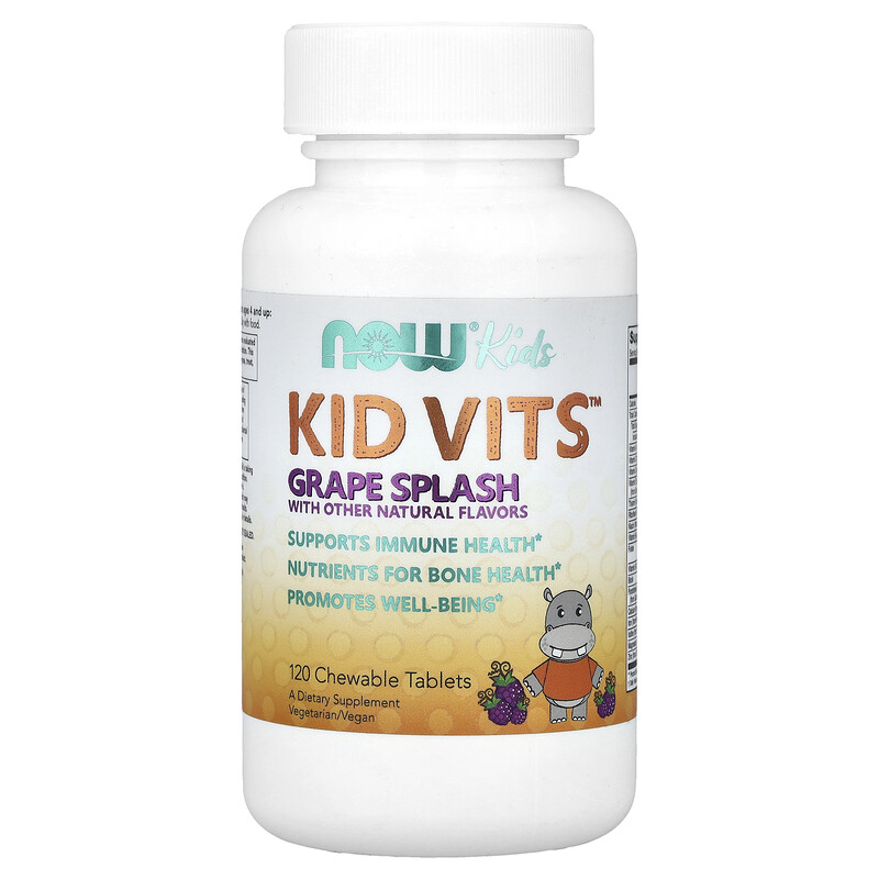 

NOW Foods, Kid Vits , Grape Splash, 120 жевательных таблеток