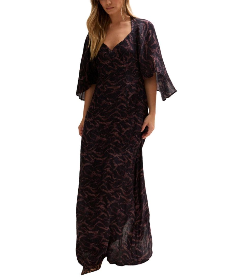 

Женское макси-платье Lydia с рукавами ангел и принтом полуночный тигр Lily and Lionel London, Brown