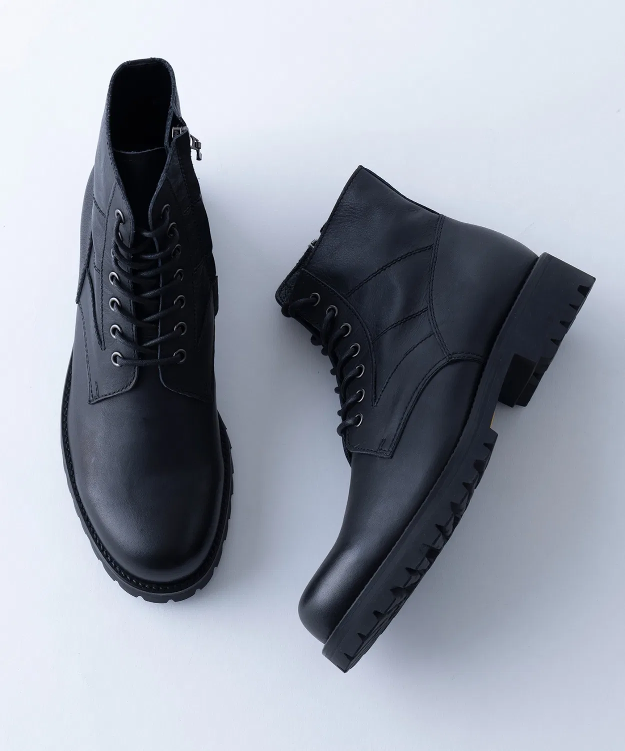Ботинки кожаные PADRONE WPL SIDE ZIP LACE UP BOOTS с водонепроницаемой мембраной Vibram, чёрные — фото 2