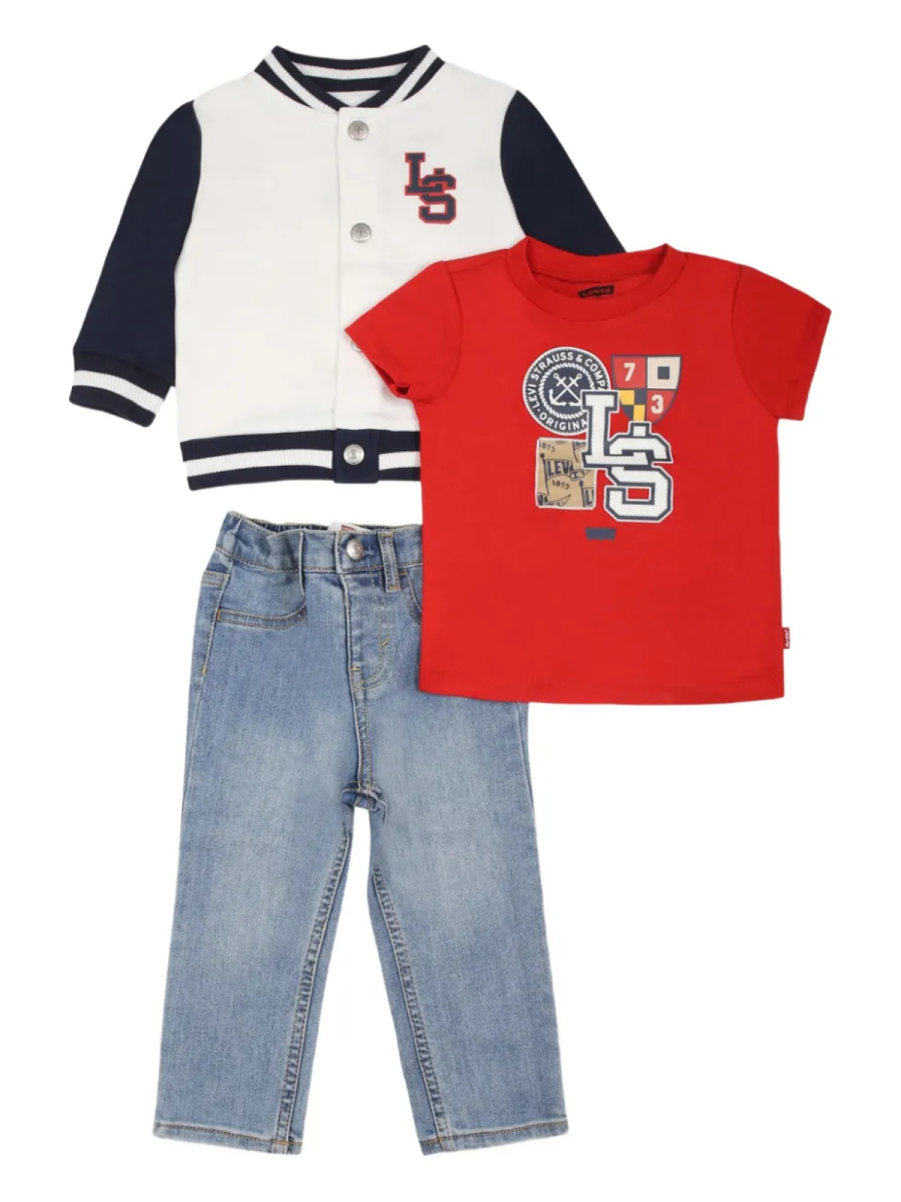

Комплект из бомбера, футболки и джинсов (три предмета) Levi's Kids, белый
