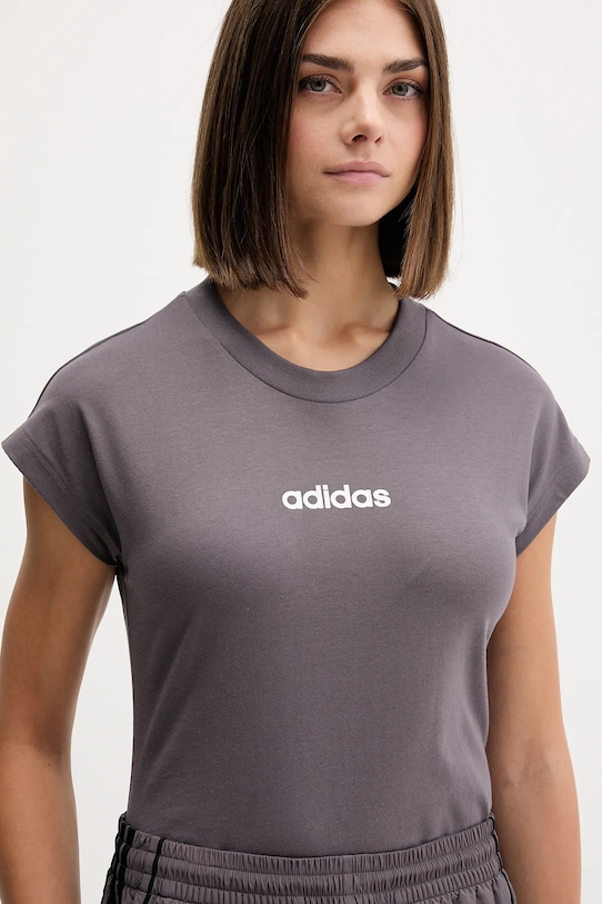 Хлопковая футболка essentials linear Adidas, серый — фото 4