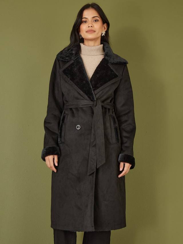 

Тренч с искусственным мехом Yumi, Black