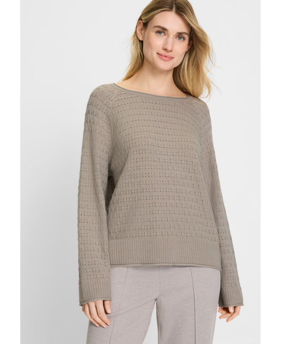 

Женский свитер с интересным узором и вырезом-лодочкой Olsen, Dark taupe melange