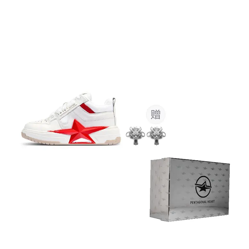 

PENTAGONAL HEART Step Star Dream Collection Low top Skateboard Shoes Unisex White Red Box