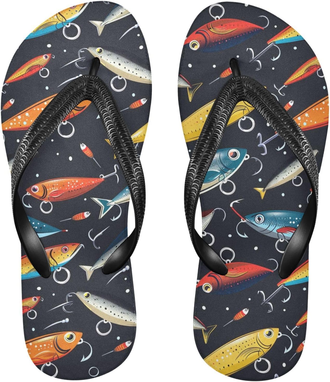 

SPRIPORT Яркие рыболовные приманки Сланцы для женщин и мужчин Удобные повседневные шлепанцы с мягкой стелькой Нескользящая резиновая подошва Летние сандалии для прогулок и пляжа, Multicoloured