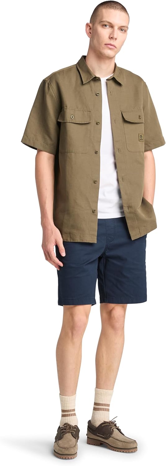 

Timberland мужская хлопковая льняная утилитарная рубашка-оверсайз, Leaf Green