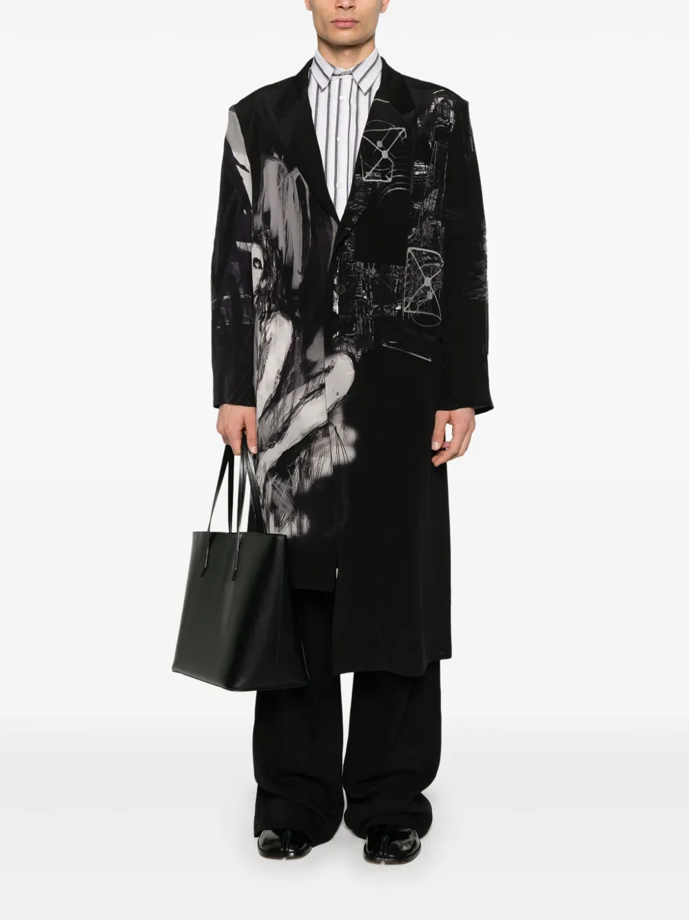 Пальто с принтом Yohji Yamamoto, черный — фото 2