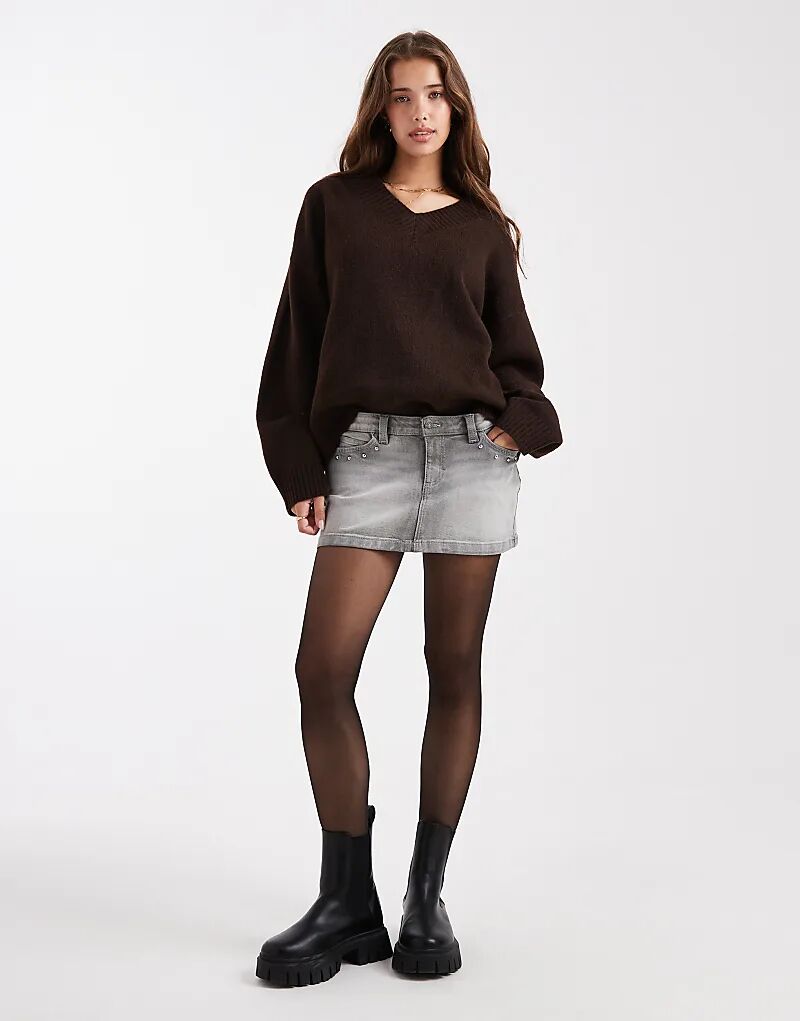 

Мини-юбка из денима Cotton On с заклепками серого цвета