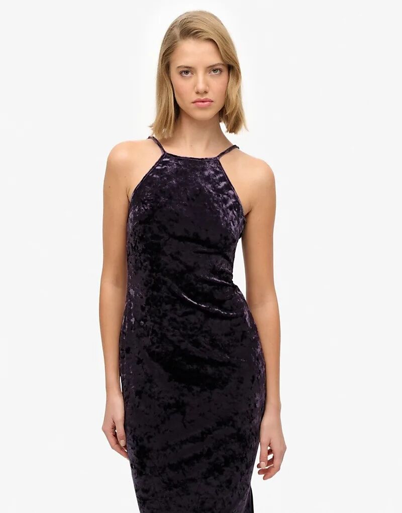 

Платье миди из бархата Superdry с кружевной спинкой в ​​цвете «виноградный глинтвейн»