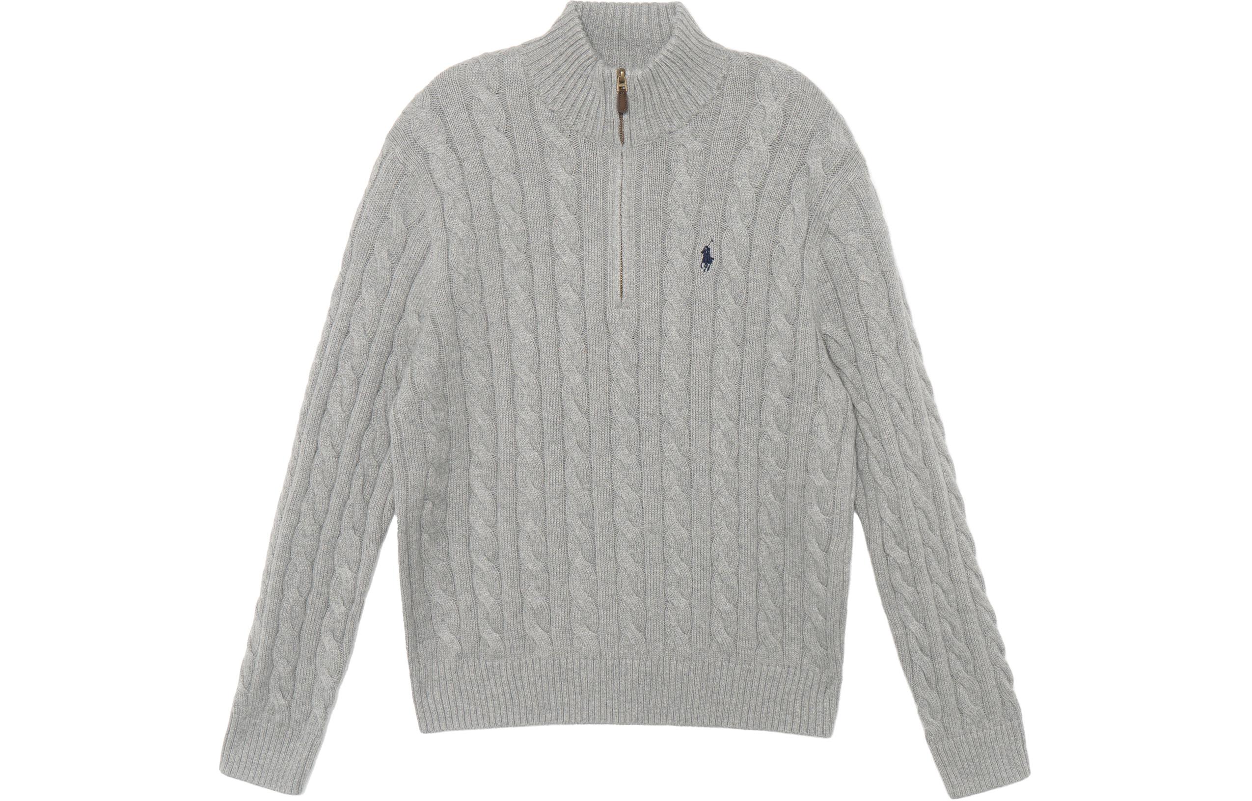 Полузастегивающийся джемпер с косой вязкой Polo Ralph Lauren, серый — фото 4