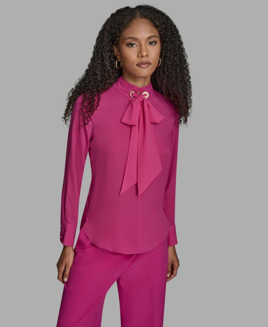 

Женская блузка с длинными рукавами и завязками на шее BCBG, Sorbet Fuschia