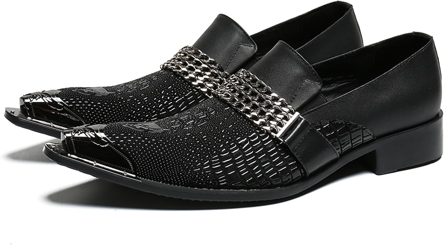 

Мужские лоферы Santimon с острым носком, из мерцающей кожи, модные повседневные туфли с металлическим наконечником в западном стиле, черный
